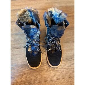 Sam Edelman Womens Black Suede Faux Fur Hiking Lug Sole Boots Size 9
